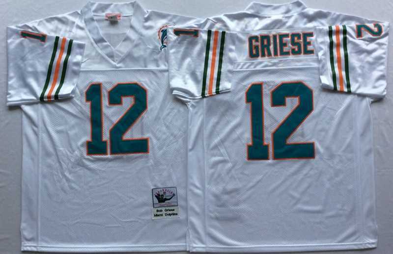 Men%27s Miami Dolphins #12 Bob Griese White Throwback Stitched Football Jersey