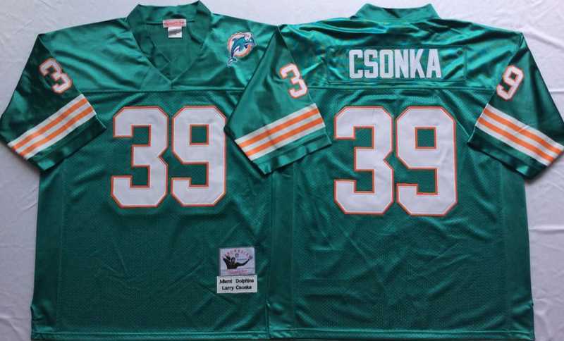 Men%27s Miami Dolphins #39 Larry Csonka Aqua Throwback Stitched Football Jersey