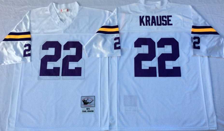 Men%27s Minnesota Vikings #22 Paul Krause White Throwback Stitched Football Jersey
