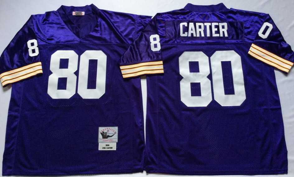 Men%27s Minnesota Vikings #80 Cris Carter Purple Throwback Stitched Football Jersey