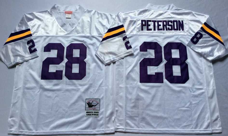 Men%27s Minnesota Vikings #28 Adrian Peterson White Throwback Stitched Football Jersey