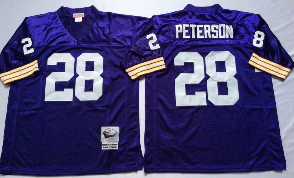 Men%27s Minnesota Vikings #28 Adrian Peterson Purple Throwback Stitched Football Jersey