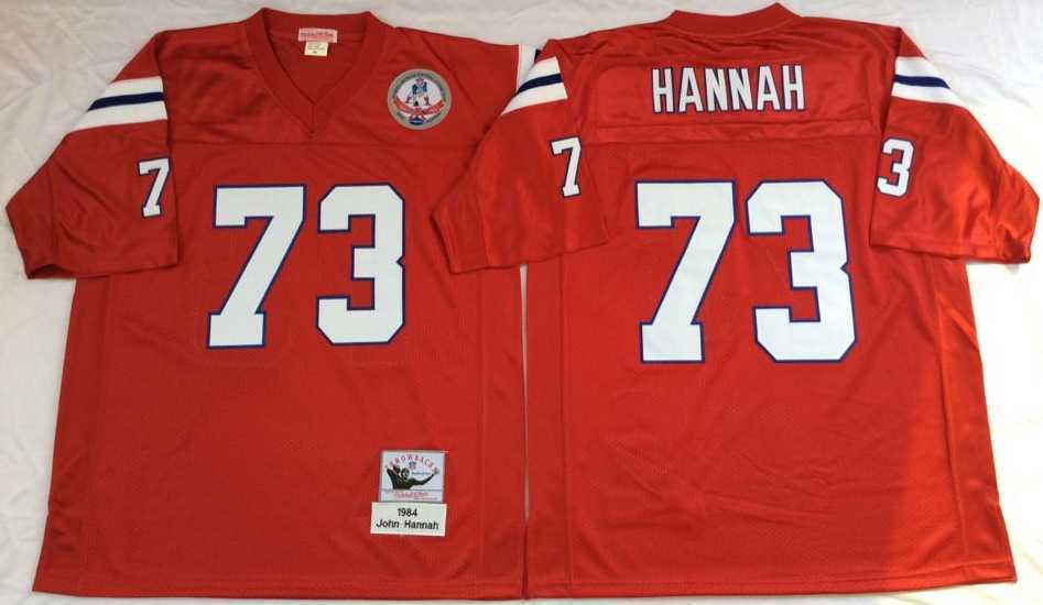 Men%27s New England Patriots #73 John Hannah Red Throwback Stitched Football Jersey