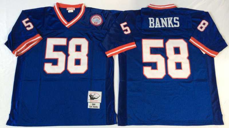Men%27s New York Giants #58 Carl Banks Blue Throwback Stitched Football Jersey