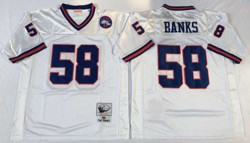 Men%27s New York Giants #58 Carl Banks White Throwback Stitched Football Jersey