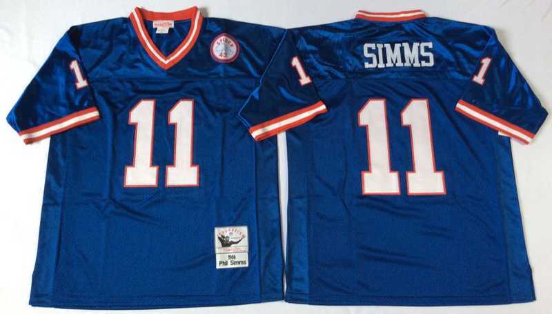Men%27s New York Giants #11 Phil Simms Blue Throwback Stitched Football Jersey