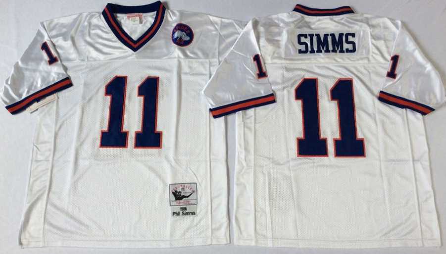 Men%27s New York Giants #11 Phil Simms White Throwback Stitched Football Jersey