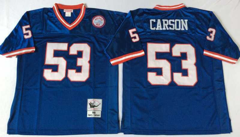 Men%27s New York Giants #53 Harry Carson Blue Throwback Stitched Football Jersey