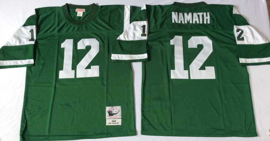 Men%27s New York Jets #12 Joe Namath Green Throwback Stitched Football Jersey