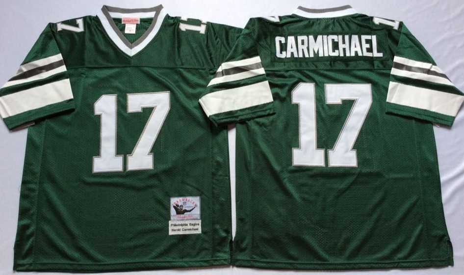 Men%27s Philadelphia Eagles #17 Harold Carmichael Green Throwback Stitched Football Jersey