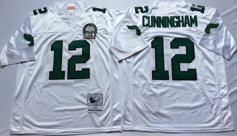 Men%27s Philadelphia Eagles #12 Randall Cunningham White Throwback Stitched Football Jersey
