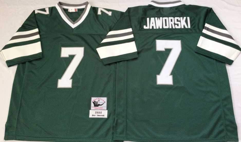 Men%27s Philadelphia Eagles #7 Ron Jaworski Green Throwback Stitched Football Jersey