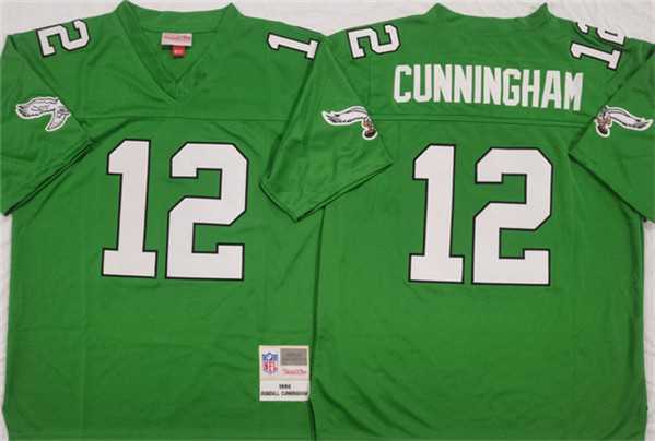 Men%27s Philadelphia Eagles #12 Randall Cunningham Kelly Green Throwback Stitched Football Jersey