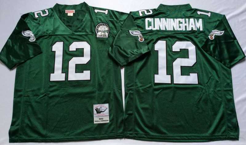 Men%27s Philadelphia Eagles #12 Randall Cunningham Green Throwback Stitched Football Jersey