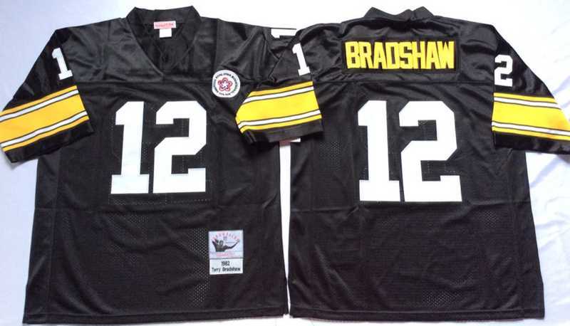 Men%27s Pittsburgh Steelers #12 Terry Bradshaw Black Throwback Stitched Football Jersey
