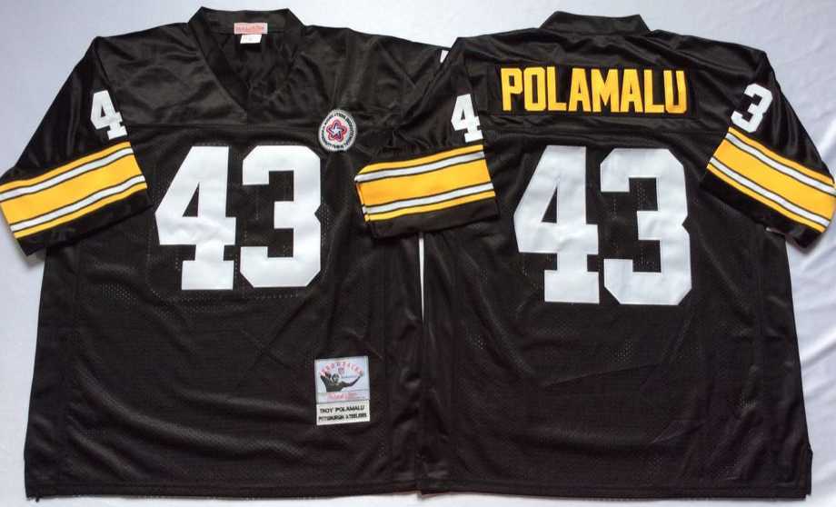 Men%27s Pittsburgh Steelers #43 Troy Polamalu Black Throwback Stitched Football Jersey