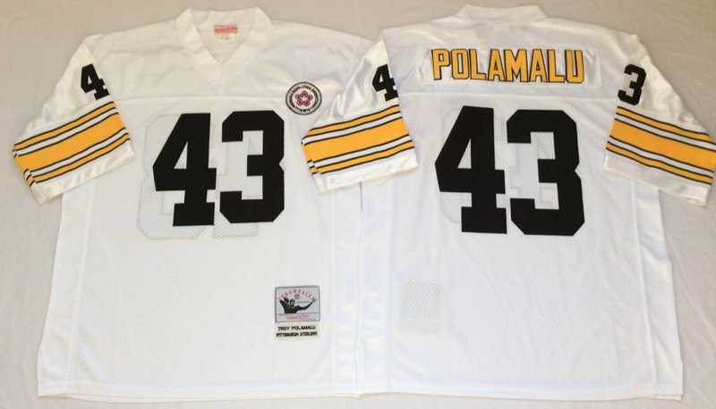 Men%27s Pittsburgh Steelers #43 Troy Polamalu White Throwback Stitched Football Jersey