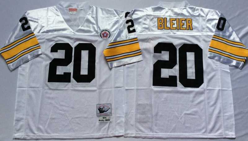 Men%27s Pittsburgh Steelers #20 Rocky Bleier White Throwback Stitched Football Jersey