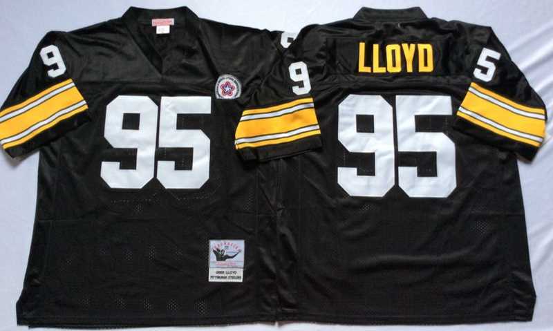 Men%27s Pittsburgh Steelers #95 Greg Lloyd Black Throwback Stitched Football Jersey
