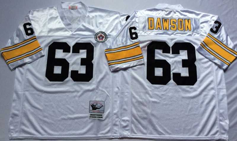 Men%27s Pittsburgh Steelers #63 Dermontti Dawson White Throwback Stitched Football Jersey