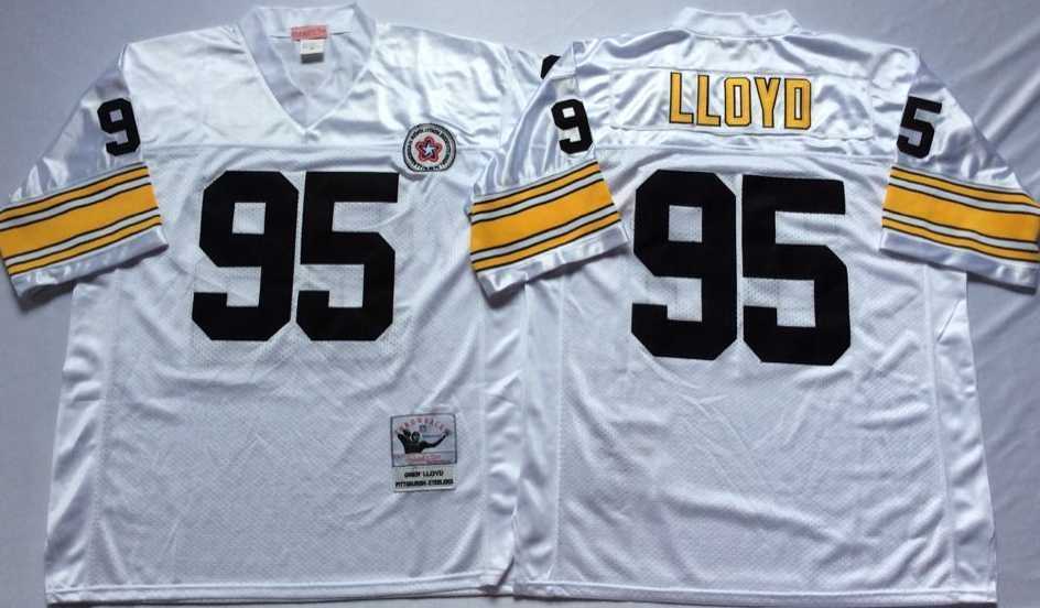 Men%27s Pittsburgh Steelers #95 Greg Lloyd White Throwback Stitched Football Jersey