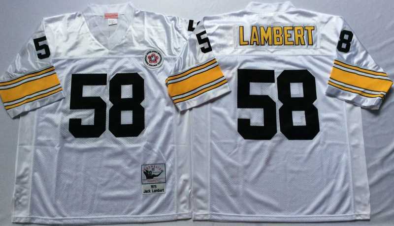 Men%27s Pittsburgh Steelers #58 Jack Lambert White Throwback Stitched Football Jersey