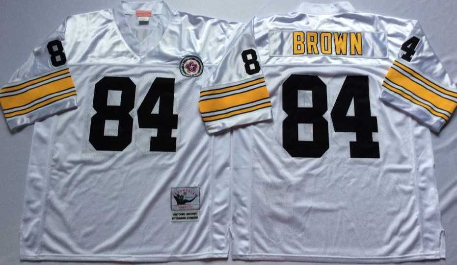 Men%27s Pittsburgh Steelers #84 Antonio Brown White Throwback Stitched Football Jersey