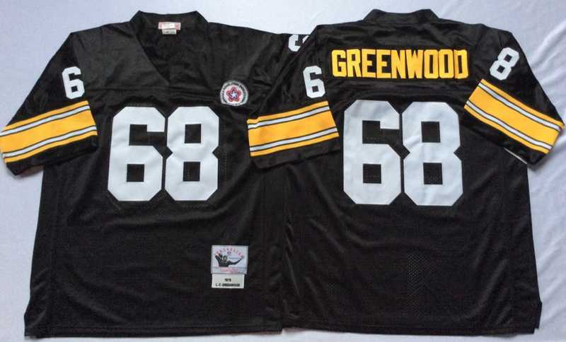 Men%27s Pittsburgh Steelers #68 L. C. Greenwood Black Throwback Stitched Football Jersey