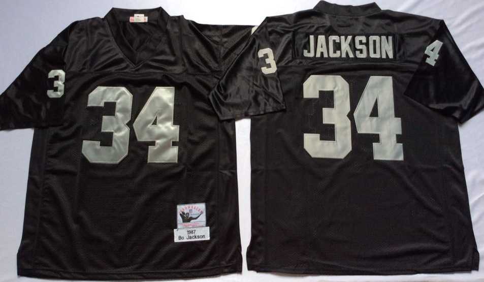 Men%27s Raiders #34 Bo Jackson Black Throwback Stitched Football Jersey