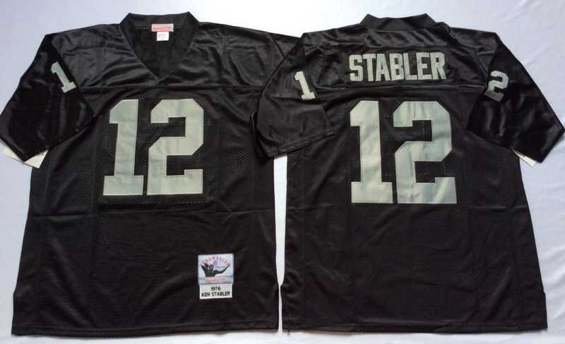 Men%27s Raiders #12 Ken Stabler Black Throwback Stitched Football Jersey