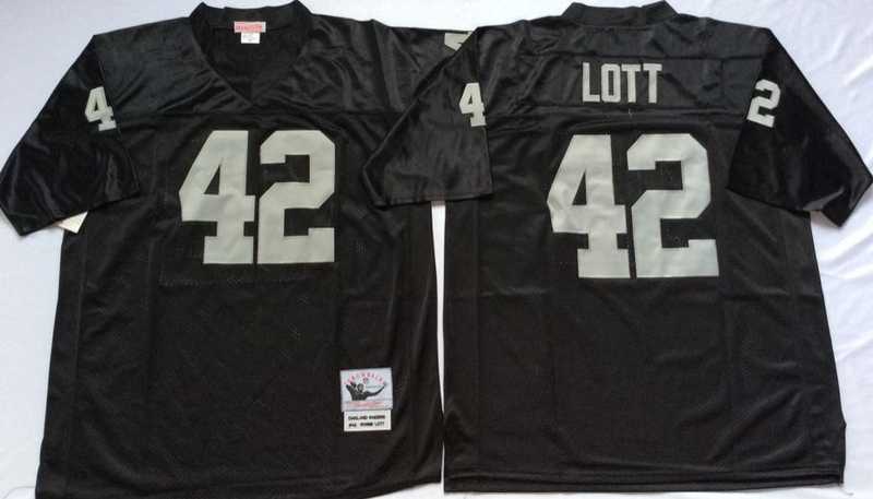 Men%27s Raiders #42 Ronnie Lott Black Throwback Stitched Football Jersey