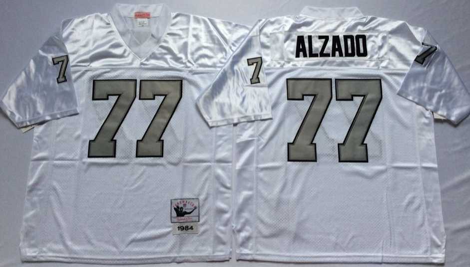 Men%27s Raiders #77 Lyle Alzado White Silver Number Throwback Stitched Football Jersey