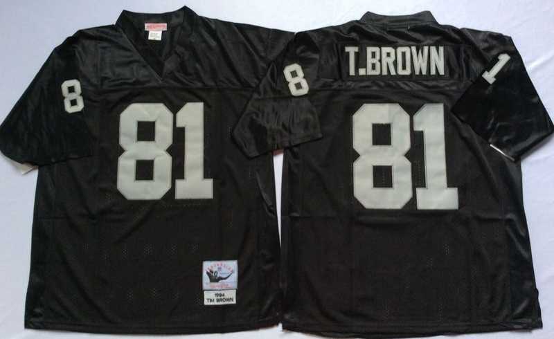 Men%27s Raiders #81 Tim Brown Black Throwback Stitched Football Jersey