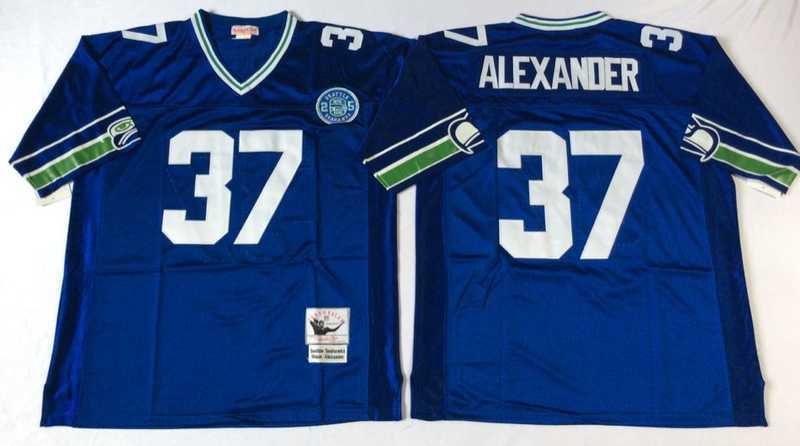 Men%27s Seattle Seahawks #37 Shaun Alexander Blue Throwback Stitched Football Jersey