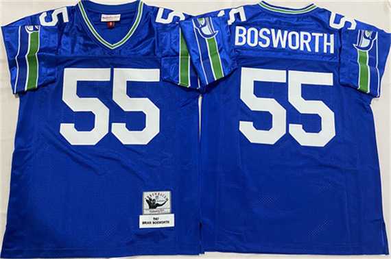 Men%27s Seattle Seahawks #55 Brian Bosworth Royal Throwback Stitched Football Jersey