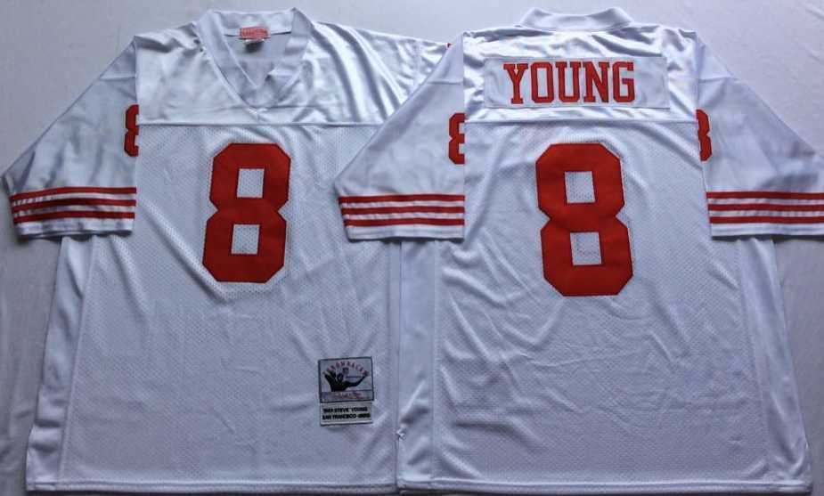 Men%27s San Francisco 49ers #8 Steve Young White Throwback Stitched Football Jersey