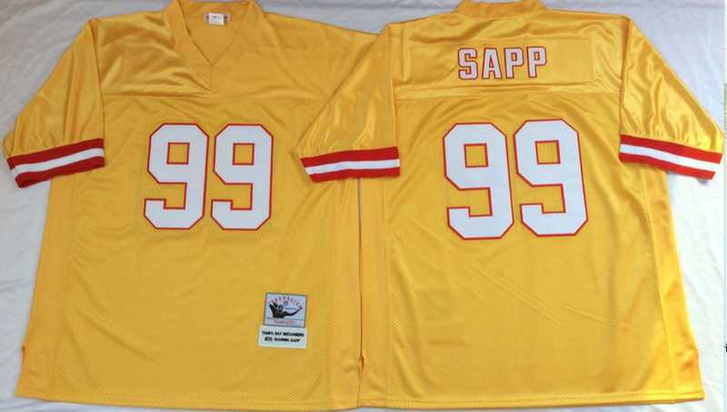 Men%27s Tampa Bay Buccaneers #99 Warren Sapp Yellow Throwback Stitched Football Jersey