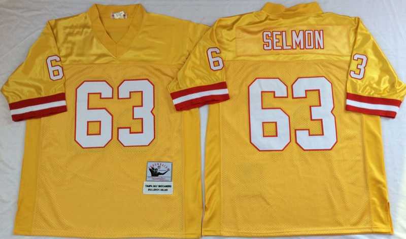 Men%27s Tampa Bay Buccaneers #63 Lee Roy Selmon Yellow Throwback Stitched Football Jersey