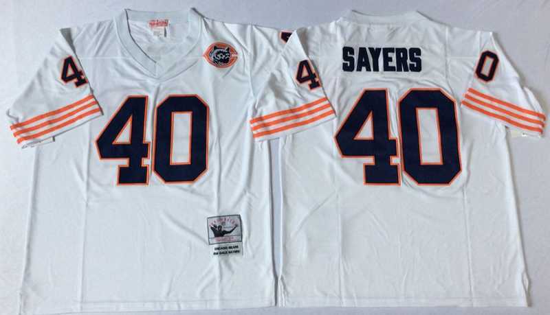 Men%27s Chicago Bears #40 Gale Sayers White Throwback Stitched Football Jersey