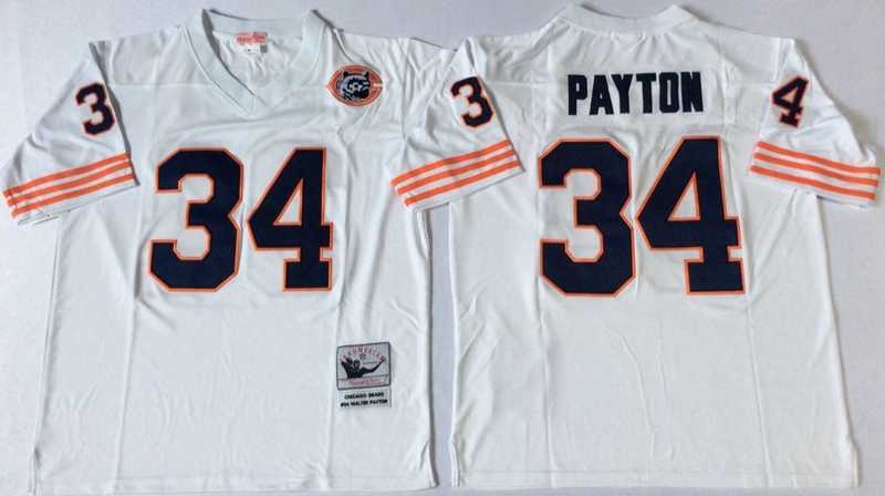 Men%27s Chicago Bears #34 Walter Payton White Throwback Stitched Football Jersey