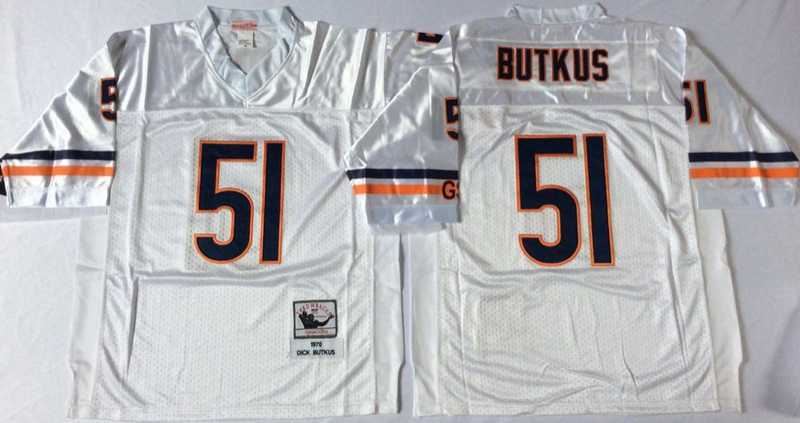 Men%27s Chicago Bears #51 Dick Butkus White Road Throwback Jersey