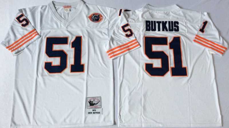 Men%27s Chicago Bears #51 Dick Butkus White Throwback Stitched Football Jersey