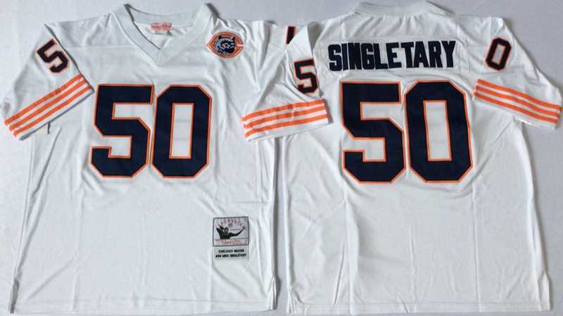 Men%27s Chicago Bears #50 Mike Singletary White Throwback Stitched Football Jersey