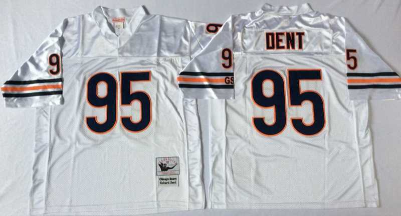 Men%27s Chicago Bears #95 Richard Dent White Throwback Stitched Football Jersey