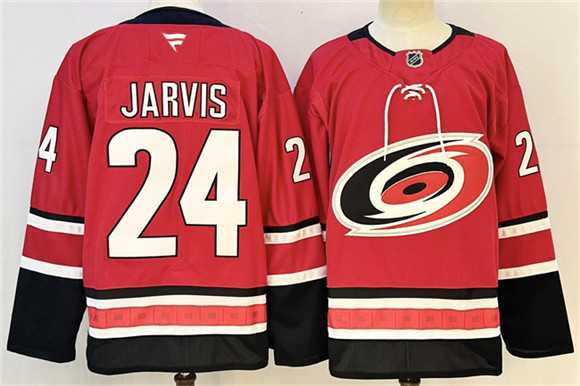 Men%27s Carolina Hurricanes #24 Seth Jarvis Red 2024-25 Stitched Hockey Jersey