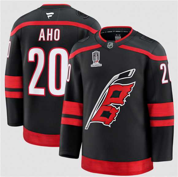 Men%27s Carolina Hurricanes #20 Sebastian Aho Black 2026 Stanley Cup Champions Home Stitched Jersey Dzhi