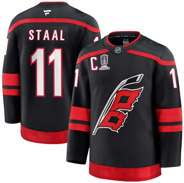 Men%27s Carolina Hurricanes #11 Jordan Staal Black 2026 Stanley Cup Champions And C Patch Home Stitched Jersey Dzhi