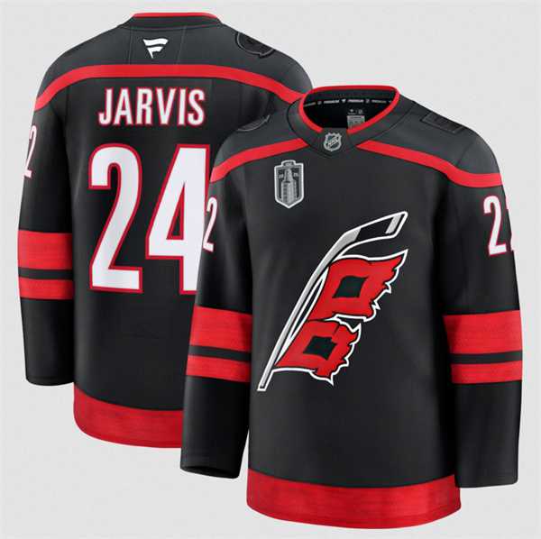 Men%27s Carolina Hurricanes #24 Seth Jarvis Black 2026 Stanley Cup Final Home Premium Stitched Jersey Dzhi