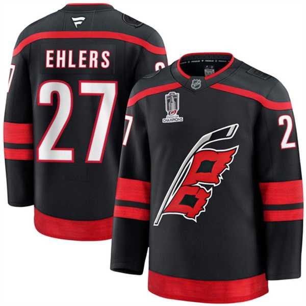 Men%27s Carolina Hurricanes #27 Nikolaj Ehlers Black 2026 Stanley Cup Champions Home Stitched Jersey Dzhi