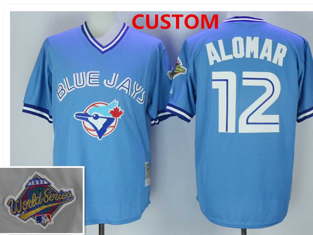 Men%27s Toronto Blue Jays retired player Custom 1993 blue pullov Throwback jersey